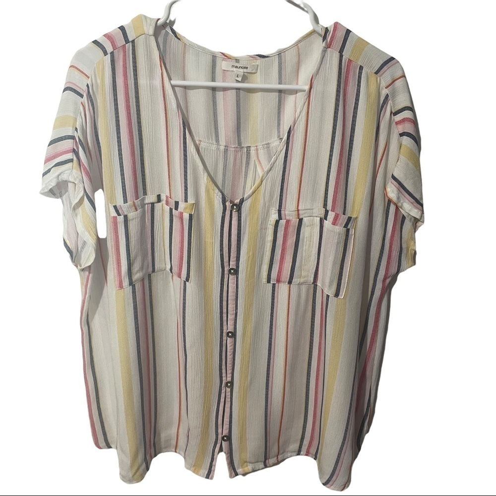 Maurice’s Lightweight Button Down Striped Short S… - image 1